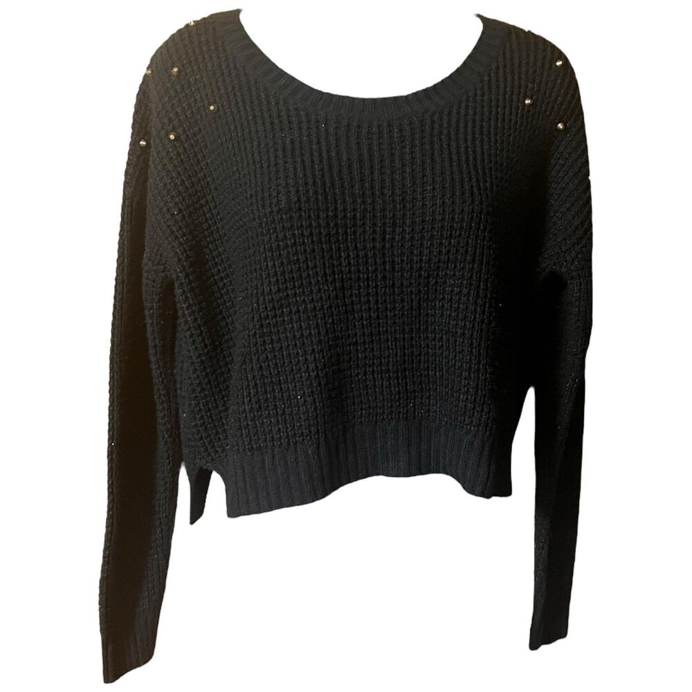 Rue21 Vtg Y2K Black Studded Crop Sweater Sz Large Grunge Goth
